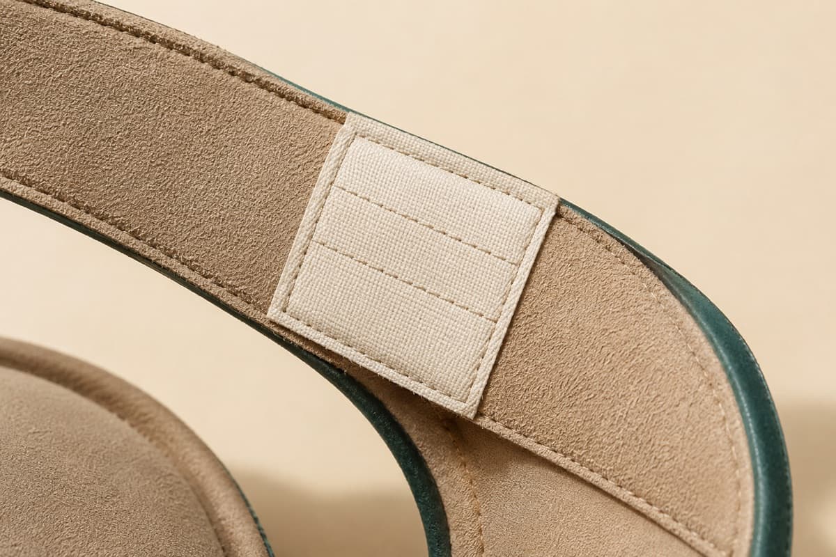 Close-up of the sewn-in label carrying the three material rows